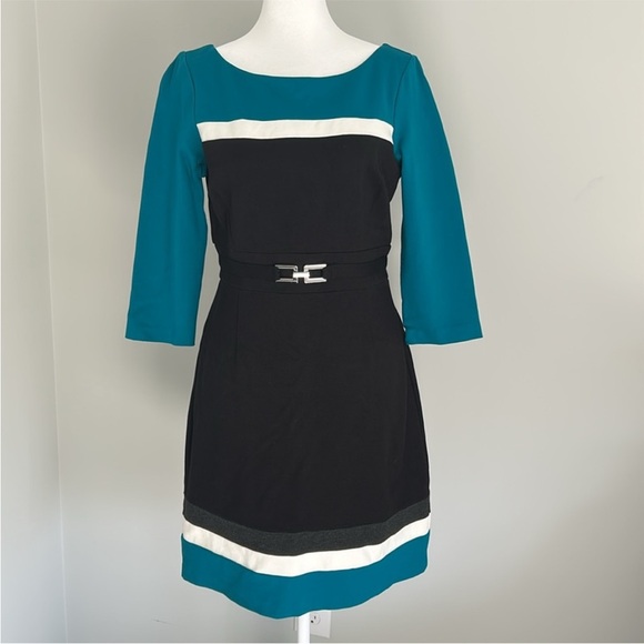 White House Black Market Dresses & Skirts - White House Black Market Teal and Black Colorblock Sheath Dress